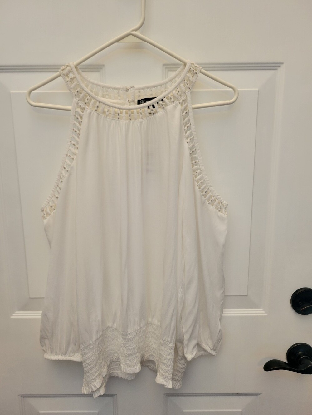 Embellished INC International Woven Trim Halter Tank Top - White